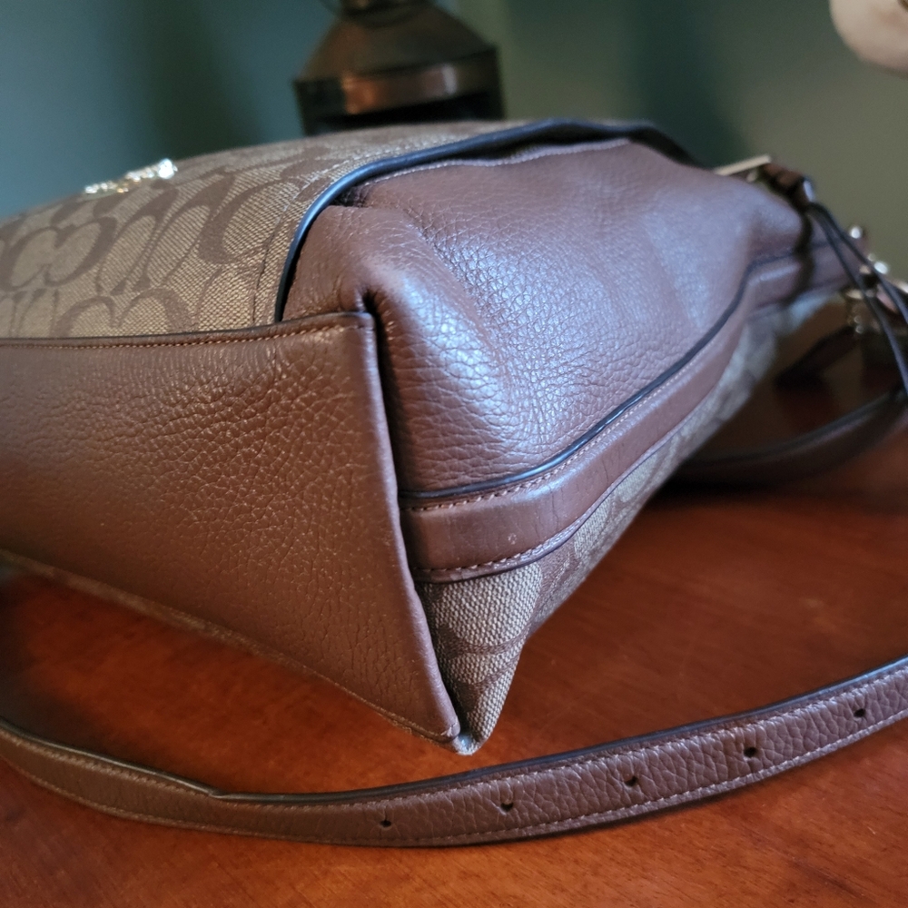 Coach F79993 Marlon Hobo Bag Brown Signature Coated Canvas Pebbled Leather Purse - Picture 8 of 16